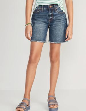 High-Waisted Cut-Off Jean Bermuda Shorts for Girls blue