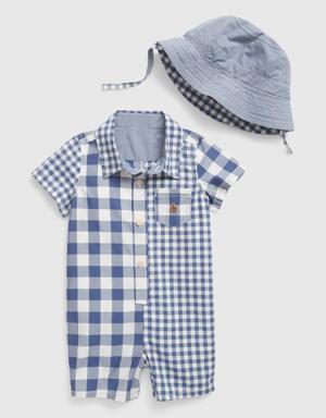 Baby Mixed Gingham Shorty Outfit Set blue