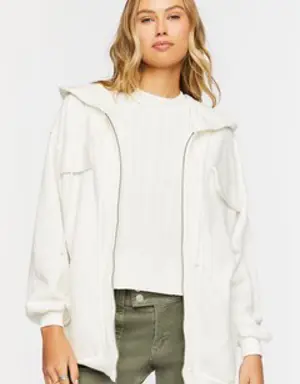 Forever 21 Fleece Zip Up Hoodie Cream