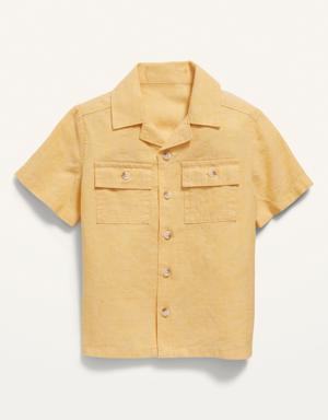 Short-Sleeve Linen-Blend Camp Shirt for Toddler Boys yellow