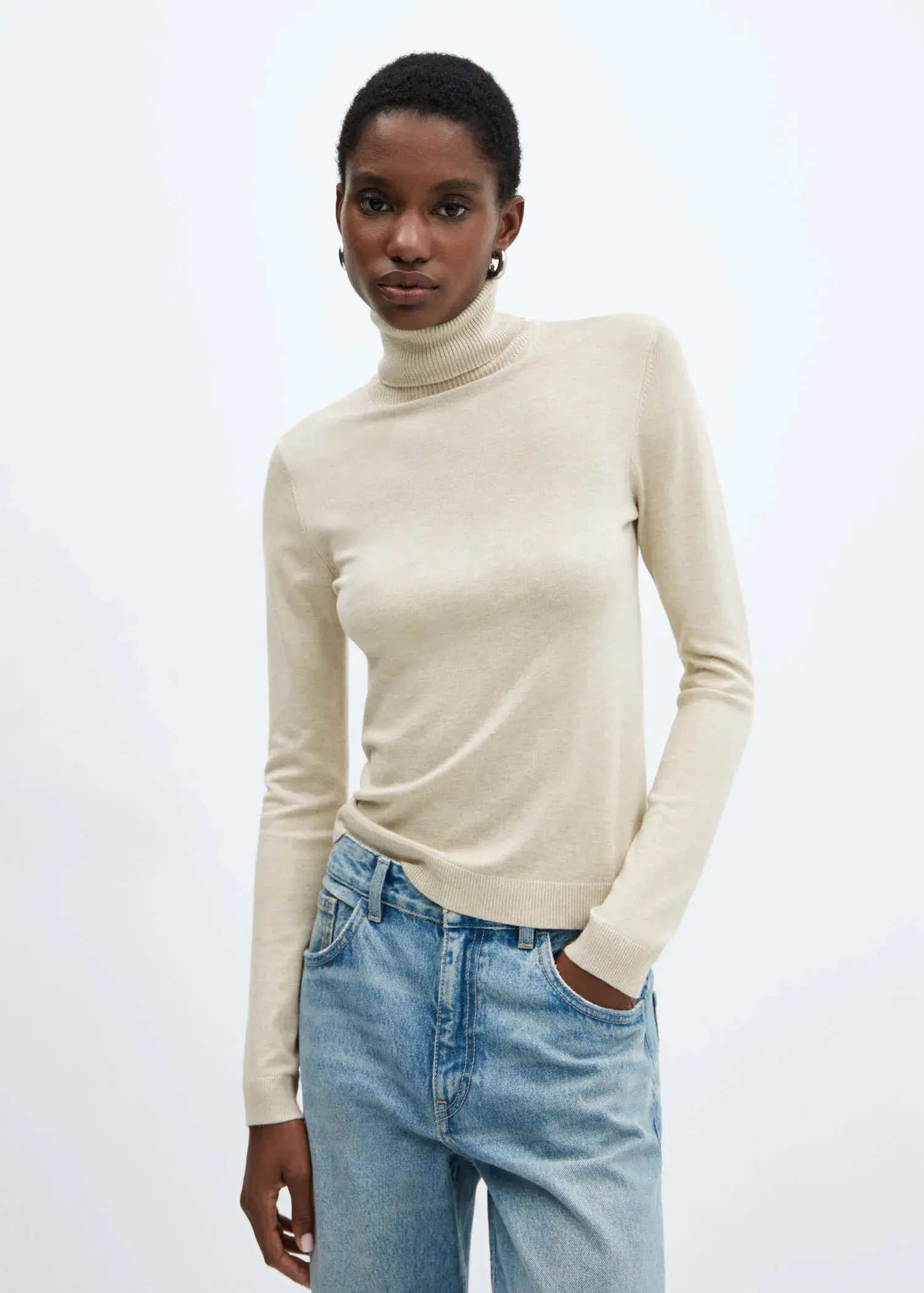 Mango Fine-knit turtleneck sweater. 1