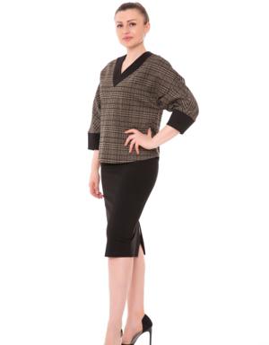 Contrast Skirt Knitted Brown Suit