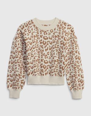 Gap Kids Shaker-Stitch Puff-Sleeve Sweater beige