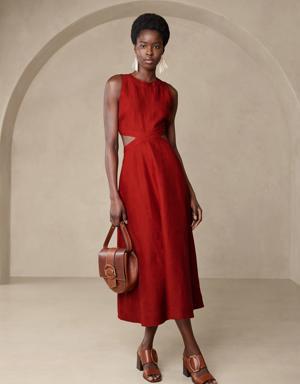 Lina Linen Cutout Midi Dress red