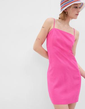 Linen-Blend Mini Dress pink