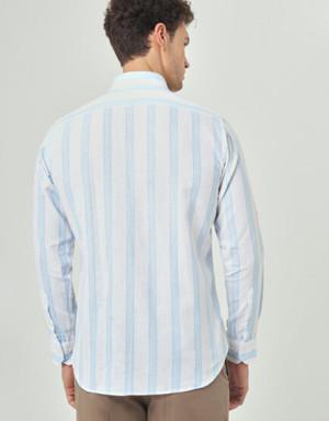 Men’s Regular Fit Long Sleeve Striped Sport Shirt BLUE