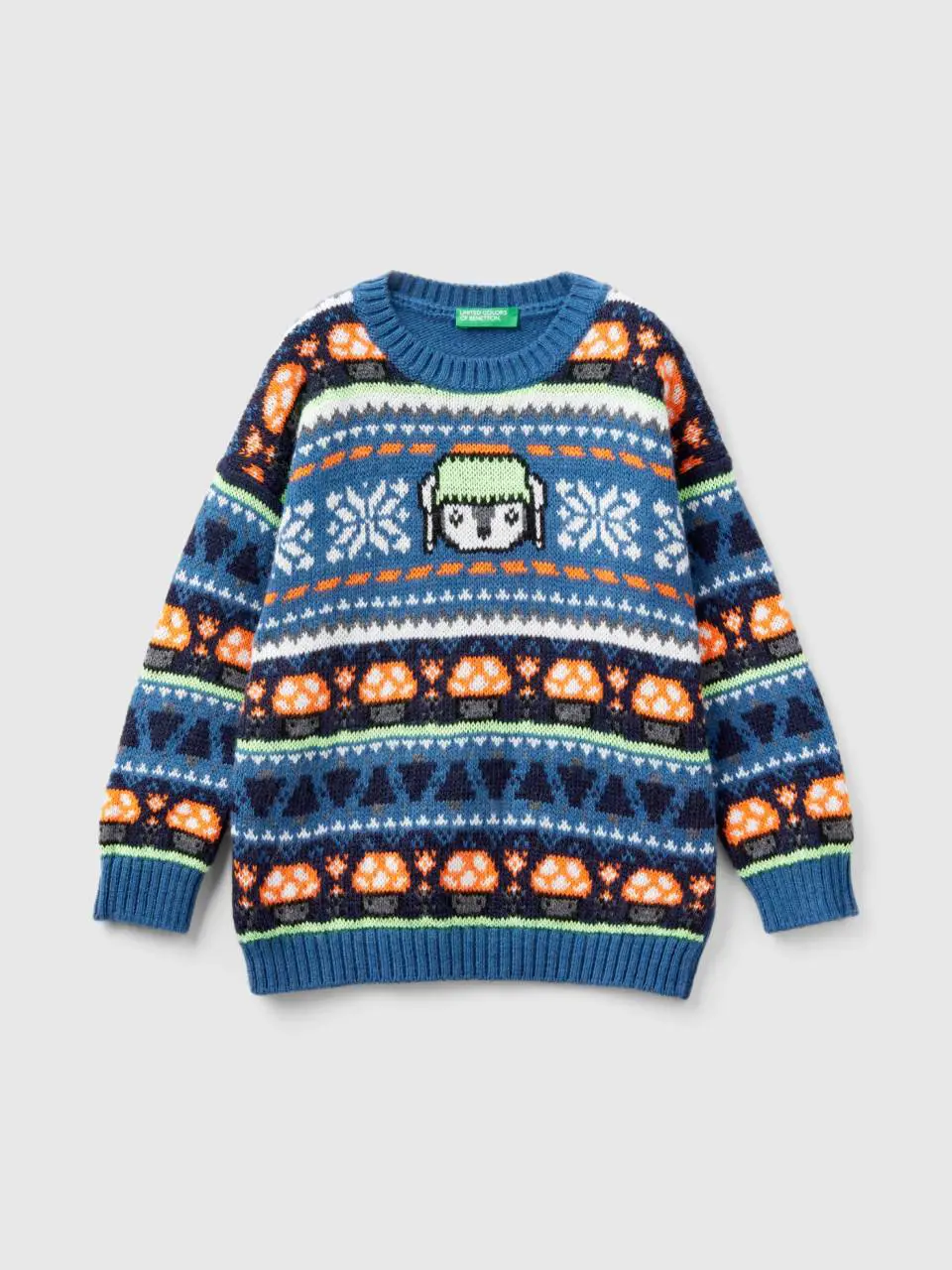 Benetton jacquard sweater in wool blend. 1