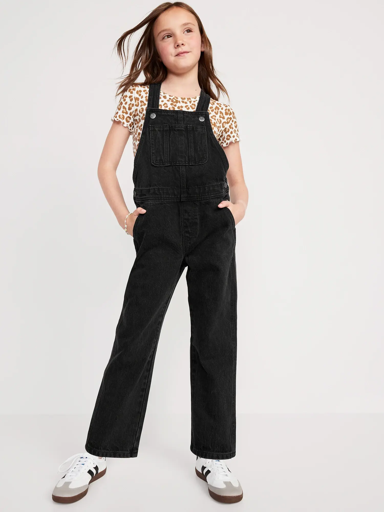 Old Navy Slouchy Straight Jean Overalls for Girls black. 1