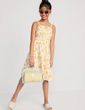 Printed Sleeveless Tie-Front Midi Dress for Girls yellow