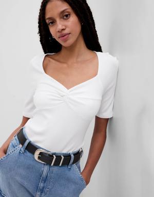 Modern Twist-Front Sweetheart T-Shirt white