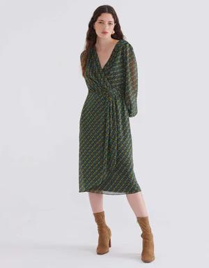 Wrap Style Patterned Casual Midi Dress