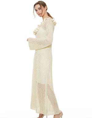 Beige Knitwear Midi Length Dress