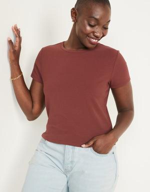 Fitted Short-Sleeve Cropped Rib-Knit T-Shirt for Women brown