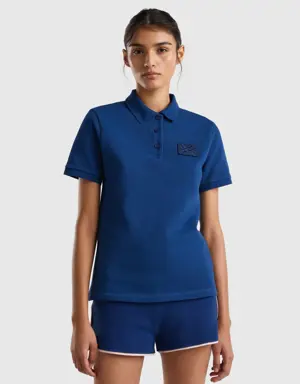 short sleeve polo with logo patch