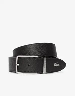 Men's Lacoste Engraved Buckle Grained Leather Belt