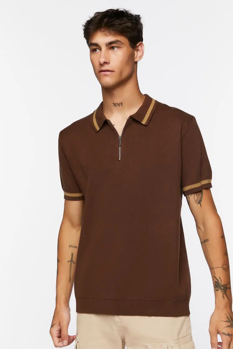 Forever 21 Forever 21 Half Zip Polo Shirt Dark Brown/Taupe. 1 Forever 21 Forever 21 Half Zip Polo Shirt Dark Brown/Taupe. 1