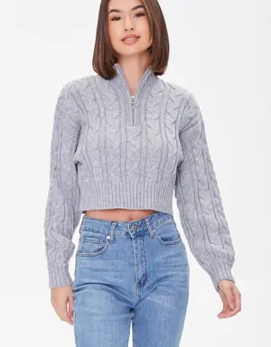 Forever 21 Cropped Cable Knit Sweater Heather Grey
