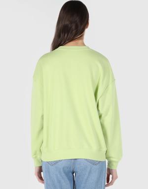 Regular Fit Baskılı Yeşil Kadın Sweatshirt