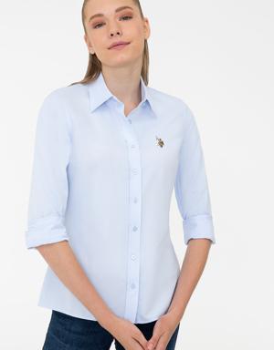 Kadın Açık Mavi Basic Gömlek Uzunkol