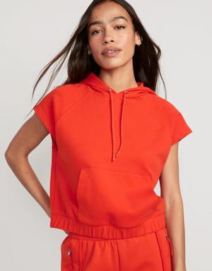 Dynamic Fleece Short-Sleeve Pullover Hoodie for Women red