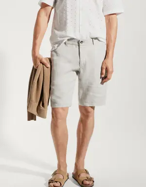 Slim-fit linen bermuda shorts