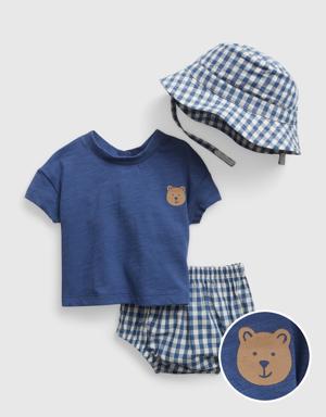 Gap Baby Gingham Three-Piece Outfit Set blue