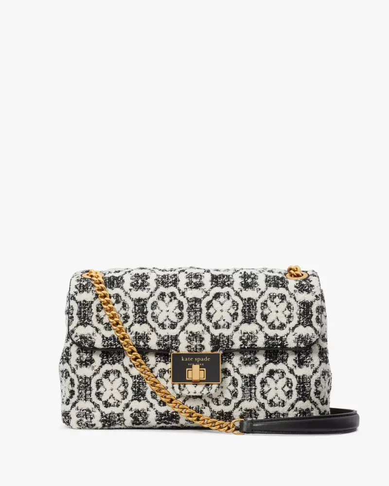 Kate Spade Evelyn Spade Flower Monogram Tweed Medium Convertible Shoulder Bag. 1