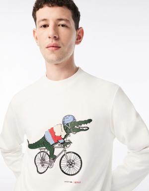 x Netflix Erkek Regular Fit Bisiklet Yaka Baskılı Beyaz Sweatshirt