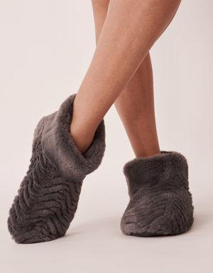 Soft Plush Slippers with Faux Fur Hem