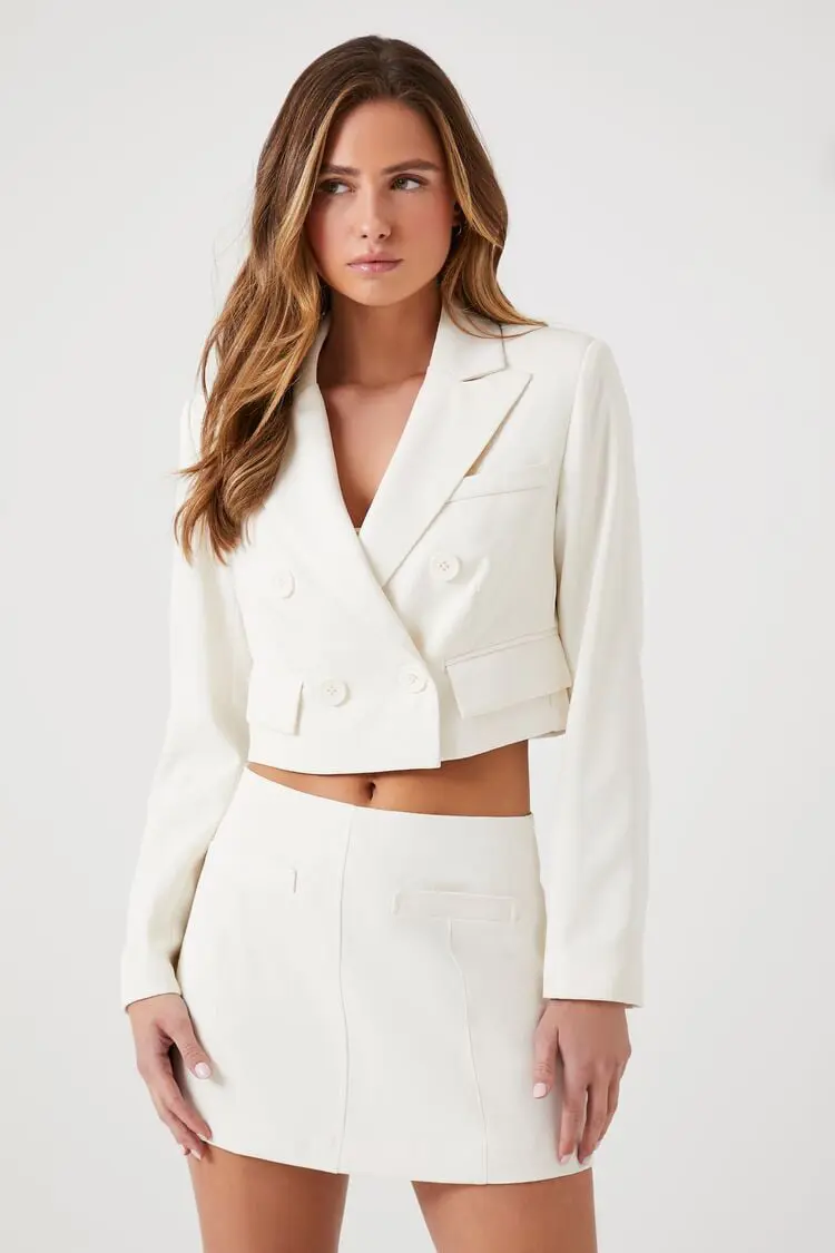 Forever 21 Forever 21 Double Breasted Cropped Blazer Vanilla. 1