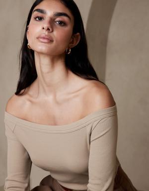 Banana Republic Ribbed Off-Shoulder Top beige