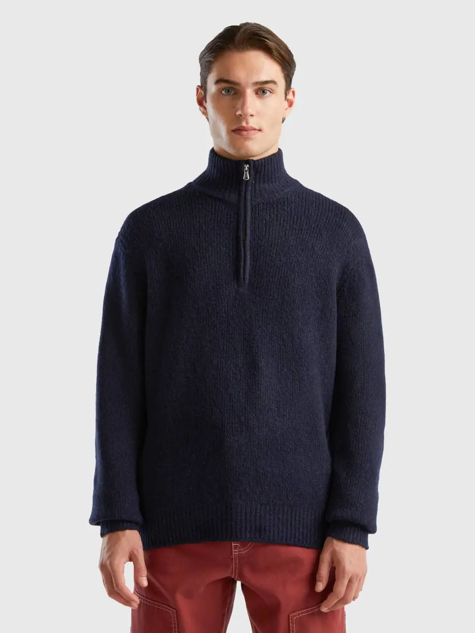 Benetton oversized fit half-zip sweater. 1