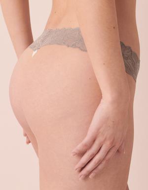 Cotton and Lace Band Thong Panty
