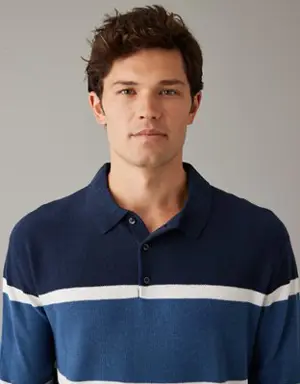 Long-Sleeve Striped Sweater Polo