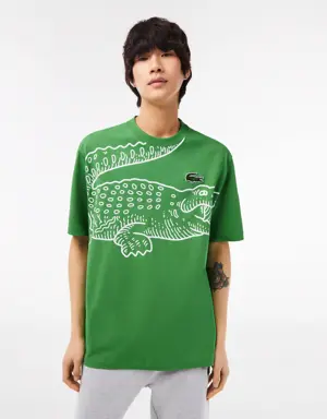 Lacoste Men’s Lacoste Round Neck Loose Fit Crocodile Print T-shirt