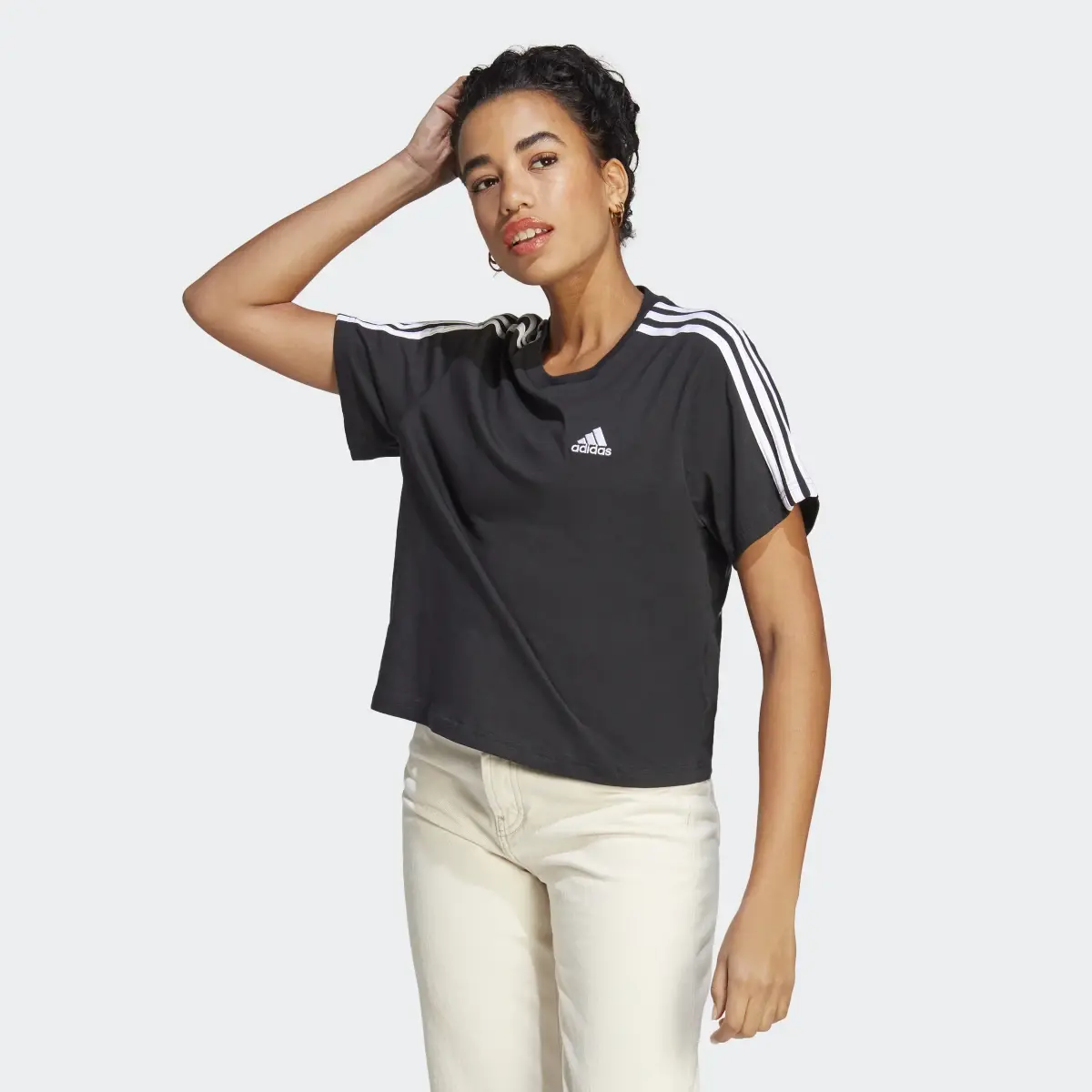 Adidas Essentials 3-Stripes Single Jersey Crop Top. 2