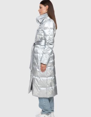 Grey Inflatable Coat With Stand-Up Collar Belt
