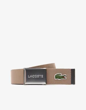 Lacoste Men's Made in France Lacoste Engraved Buckle Woven Fabric Belt