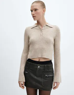 Polo-neck sweater with flared sleeves 