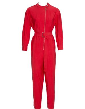 Long Sleeve Metal Zipper Red Jumpsuit