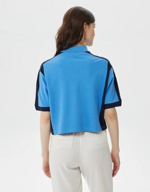 Kadın Loose Fit Renk Bloklu Mavi Polo