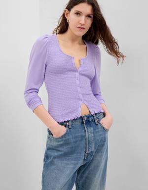 Gap Featherweight Smocked Button-Front Top purple