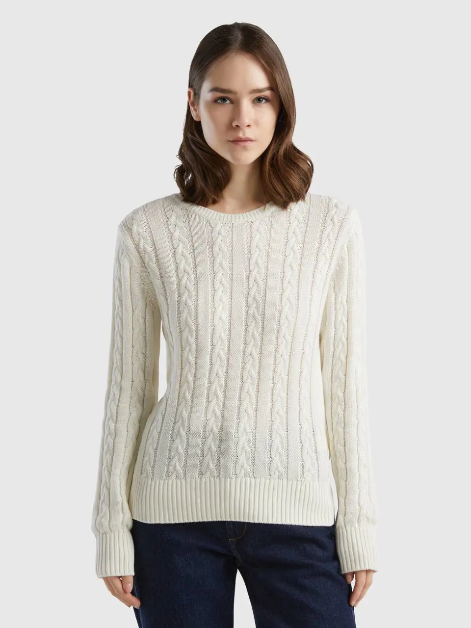 Benetton cable knit sweater 100% cotton. 1