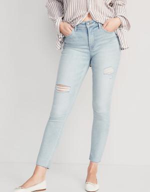 High-Waisted Rockstar Super-Skinny Distressed Ankle Jeans for Women blue