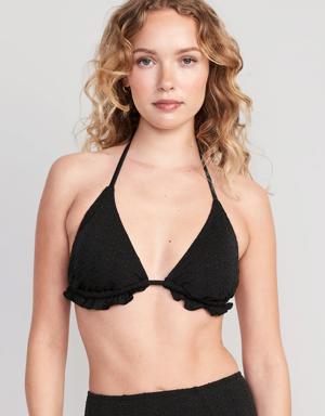 Eyelet-Embroidered Triangle Halter Bikini Swim Top black