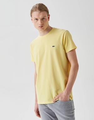 Erkek Slim Fit Bisiklet Yaka Sarı T-Shirt