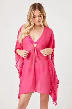 Forever 21 Forever 21 Tassel Swim Cover Up Kimono Fuchsia. 2