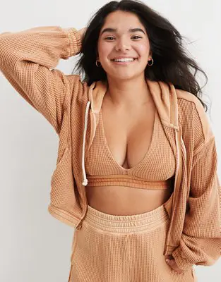 American Eagle Cropped Waffle Hoodie. 1