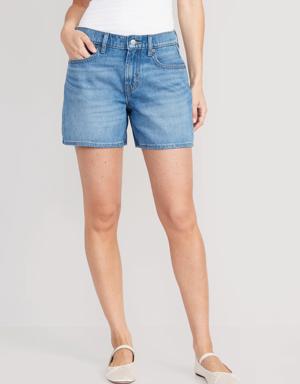 Mid-Rise Baggy A-Line Jean Shorts for Women -- 5-inch inseam blue