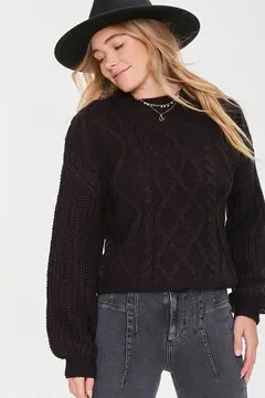 Forever 21 Forever 21 Cable Knit Drop Sleeve Sweater Black. 2